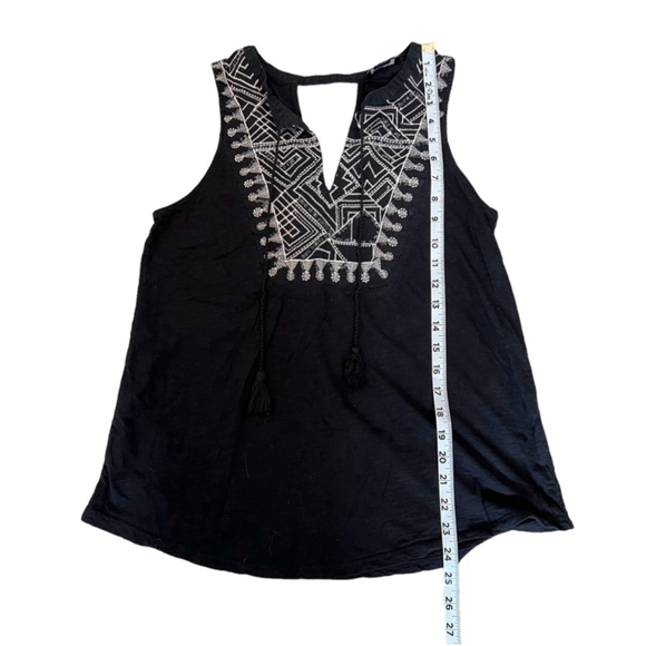 LUCKY BRAND Black Cotton Embellished Deep V Neck Sleeveless Casual Top M - Picture 5 of 8